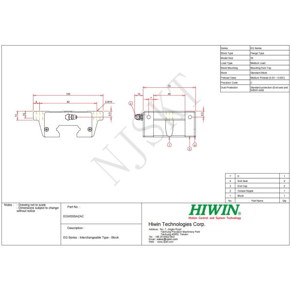 EGW35SA CNC Genuine Hiwin Rails Hiwin Miniature Linear Guide