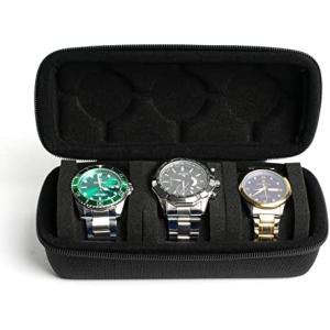 Quality 3 watch travel case roll, Hard watch carry case roll display storage holder box with soft foam pillows snug fit all size for sale