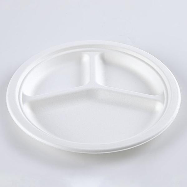 10" Round 3-Compartment natural sugarcane fiber Plate