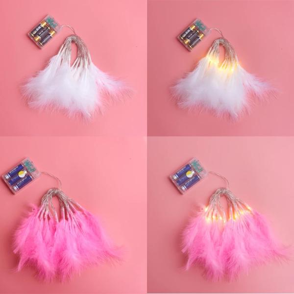 Christmas Festival Led String Light Colorful Artificial Feather Wedding Hanging Light Battery Powered Wall Party Holiday