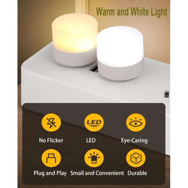 USB Night Light LED Mini Light Bulb Plug in Night Light Small Night Lights USB Light Bulb for Bedroom, Bathroom, Hallway