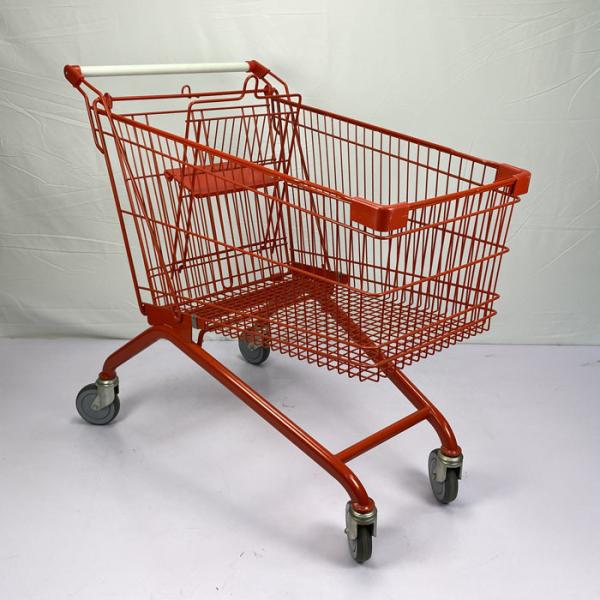 Large Capacity 180L Steel Shopping Cart European Style Red Custom Shopping Trolley Cart