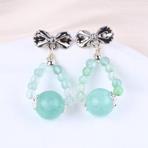 Handmade Crystal Stone Earrings Green Flourite Gemstone Beaded Bow Charms