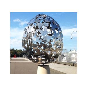 Egg Hollow Shape Stainless Steel Sculpture , Metal Ball Sculpture Corrosion Stability