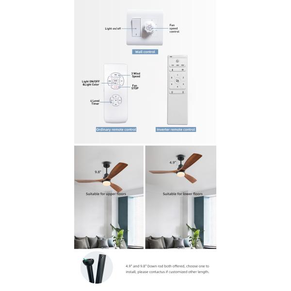 Dimmable AC/DC120V 65W Smart Ceiling Fan With Light And Remote 3 Speed