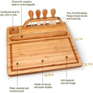Bamboo Cheese Board Set with Cutlery Drawer Rectangle Bamboo Plate and Cheese