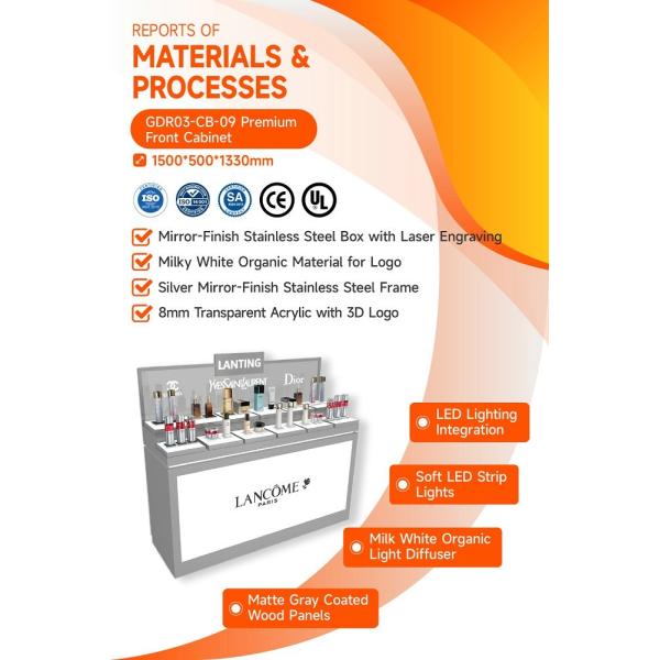 GDR03-CB-09 Premium Front Cabinet With Mirror Stainless Steel And Screen Printed Black Lines For Fashion Boutiques