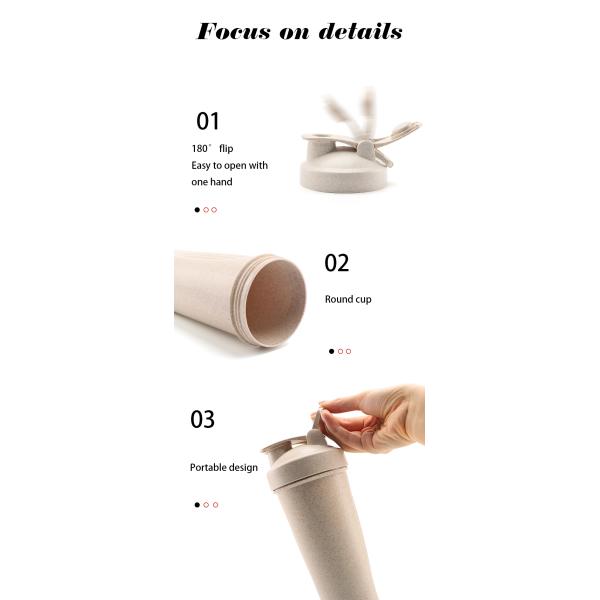 600ml Sports Environmental Protection Material Wheat Shaker Bottles Protien Shaker Bottles