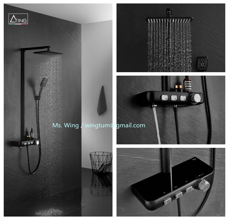 PPA water way thermostatic shower sets rainfall shower system popular black metal main body