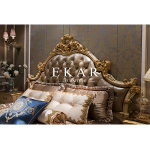 Royal Leather High Headboard King Size Frame Wood Hand Carving Bed