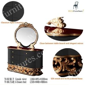 Black carved base dresser draws with mirror in black and match louis xvi bedroom