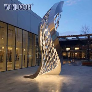 Modern Garden Mirror Metal Ribbon Art LED Light Stainless Steel Sculpture