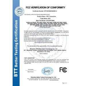 SHENZHEN DYS FIBER OPTIC TECHNOLOGY CO.,LTD Certifications