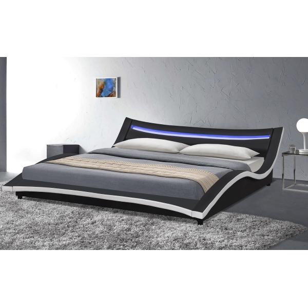 Curve Deluxe Upholstered Platform Bed Modern Full Size With LED Headboard
