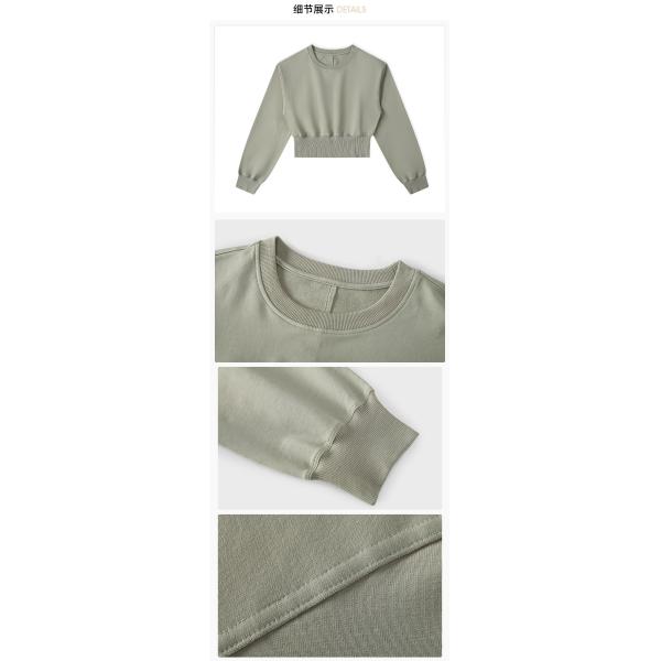 Cotton Fashion Cut And Sew Loose Fitness Crop Top Women Crew Neck Workout Sweatshirt