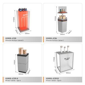 Display Showcase Grey Wooden Showcase Cabinet For Space-Saving Store Design And