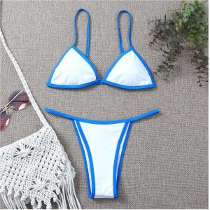Sexy Bikini Push Up Stitching Transparent Swimsuit Fashion Split white with blue