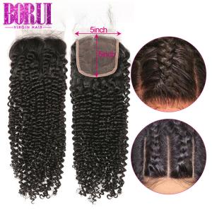 4*4 5*5 6*6 Brazilian Deep Curly Human Hair , Lace Closure With Baby Hair