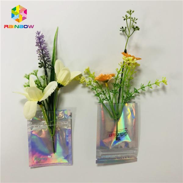 Custom Cosmetic Packaging Bag Plastic Hologram Mylar Zipper With Clear Window