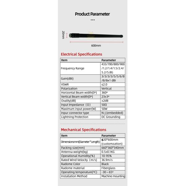 Outdoor Waterproof Fiberglass Anti Drone Antenna N/F Input Connector 35mm Diameter