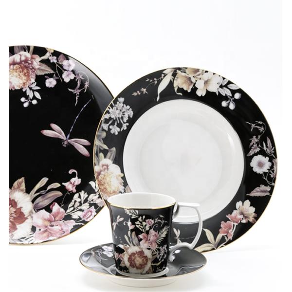 9 Inch Customized Dinnerware Set Porcelain Gold Rim Ceramic Dinner Plates Sets