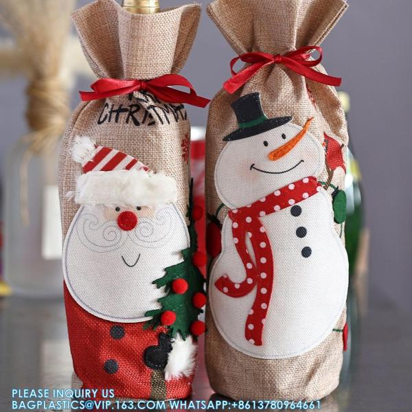 Christmas Wine Bags, Wine Bottles Gifts, Burlap Wine Drawstring Bags Holiday Burlap Wine Bags, Bottle Cover