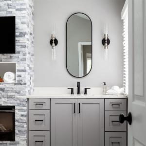 Luxury Neutral Grey Shaker Style Lacquer Bathroom Vanity Units Combo With 2