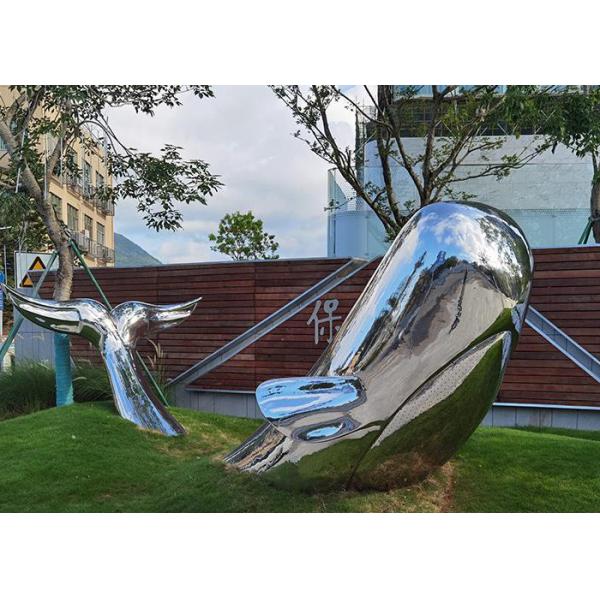 Buy Mirror Polished Modern Art Stainless Steel Whale Sculpture Garden Landscape at wholesale prices
