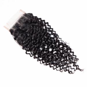 Three Part 8 - 24 Inches Peruvian Body Wave Hair 1B Natural Curly Closure