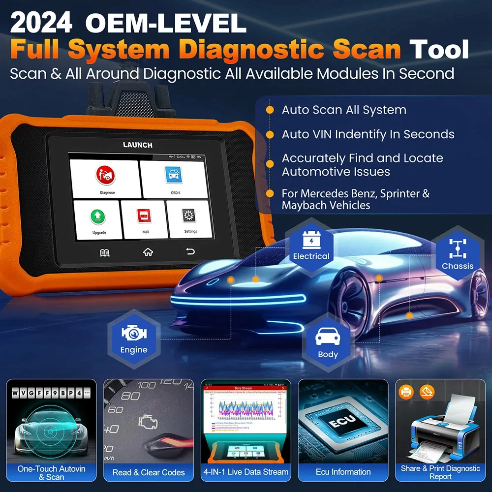 LAUNCH X431 Elite 2.0 Car Full System Diagnostic Tools Auto OBD OBD2 Scanner Active Test ECU Coding Multilingual Free Up