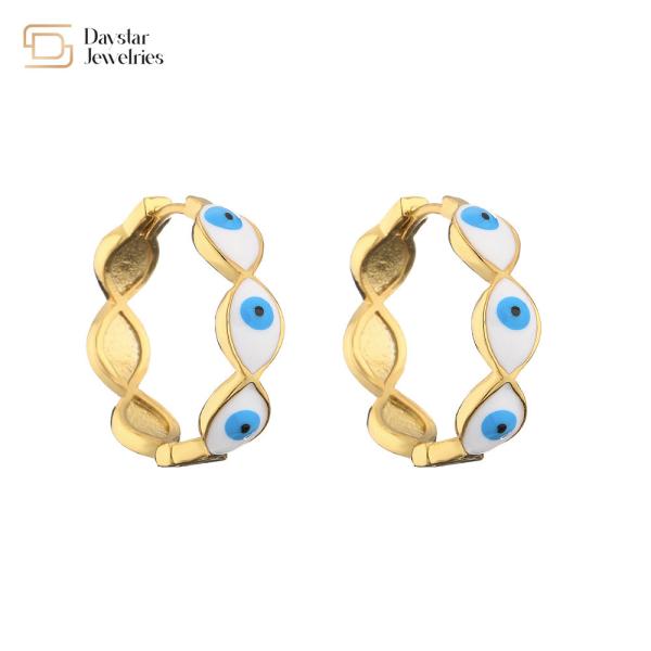 18k Gold Plated Evil Eye Huggie Earrings Women Colorful Enamel