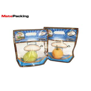 Custom Printing Vegetable Preserving Bags , Clear Handle Fruit Packaging Bags