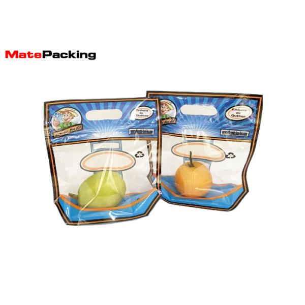 Custom Printing Vegetable Preserving Bags , Clear Handle Fruit Packaging Bags