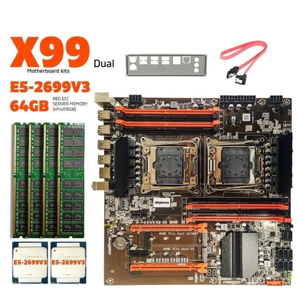 Buy Customized X99 Motherboard With LGA 2011-3 XEON E5 2699V3 *2 CPU With 4*16GB = 64GB DDR4 2133MHz server memory combo kit at wholesale prices