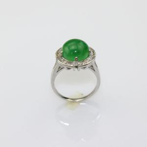 925 Sterling Silver Ring 11mm Round Green Jade Cubic Zirconia(F03)