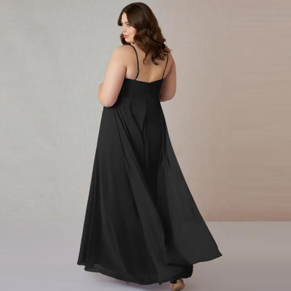 Manufacturer ODM Black Chiffon Bridesmaid Dress Spaghetti Straps Sleeveless A-Line Front Split Slit Sleeveless Pleated