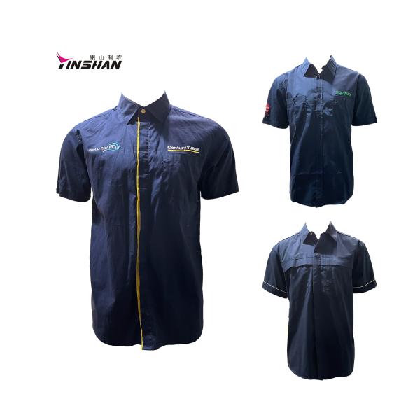 Black Work Shirts Polyester Uniform Cotton Workwear with Generous Abrasion Resistance