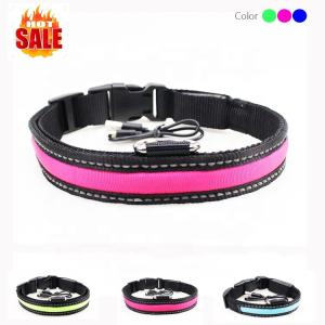 Custom USB LED Dog Collar Nylon Print Adjustable Reflective Rechargeable