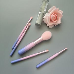 5PCS Pink Mini Travel Makeup Brush Set Synthetic Bristle Portable Wooden Handle