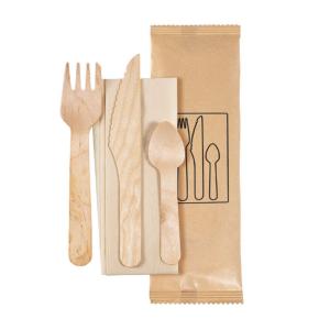 160 mm 100% disposable wooden knife fork spoon brown napkin pepper wrapped
