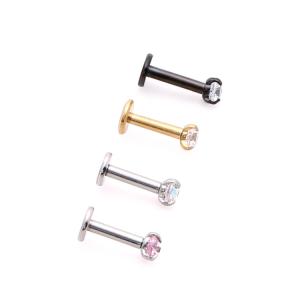 Internally Threaded Labret Piercing Jewelry with Prong Set Gem Top