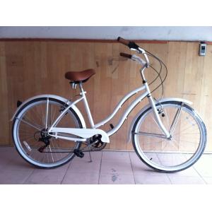17KG 26" White Tire Women Adult 7 Speeds Shimano Lady City CE USA Hi-Ten Steel
