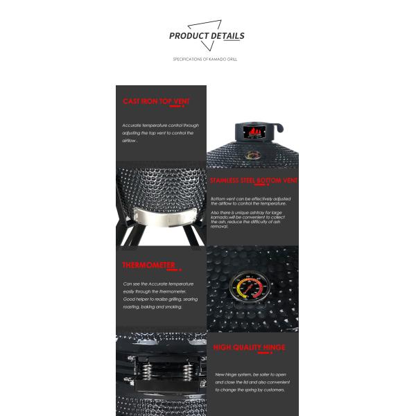 KIMSTONE Kamado-style Grill 21 Inch Black and White Floral Glaze Folding Side Shelves Durable and Reliable