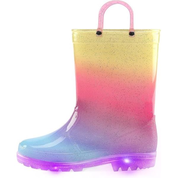 Functional Pvc Light Up Kids Rain Boots With Handles OEM Logo Size