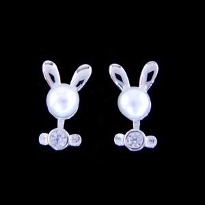 China Bunny Style Children Silver Jewellery / Fashionable Freshwater Pearl Earrings on sale