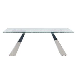 19kg Rectangle Tempered Glass Dining Table 180x90x75cm Mirrored Pillars