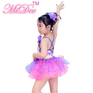 Purple Solo Performance Curved Hem Skirt Floral Sequin Kids Dance Outfits