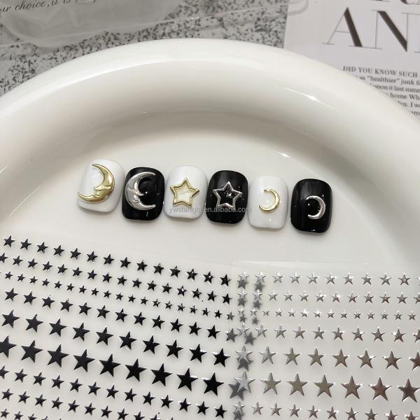 New manicure hot sell metal nail charms in bulk gold silver moon star 3D nail art accessories