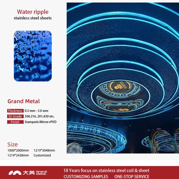 Buy Water Ripple Hammered Color Decorative Stainless Steel Sheet Stainless Steel 304 Wall Panels at wholesale prices