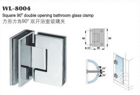Buy WL-8004 square double opening 90 degree heavy duty stainless steel bathroom glass clamp & glass door hardware at wholesale prices